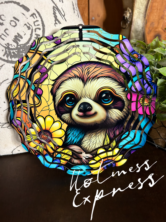 Stained Glass Illusion Sloth Wind Spinner