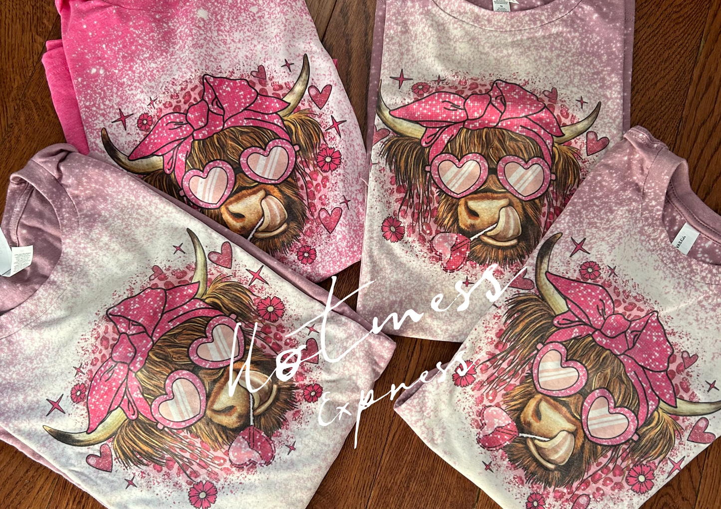 Valentine Highland Cow Pink Valentine’s Bleached Graphic Tee