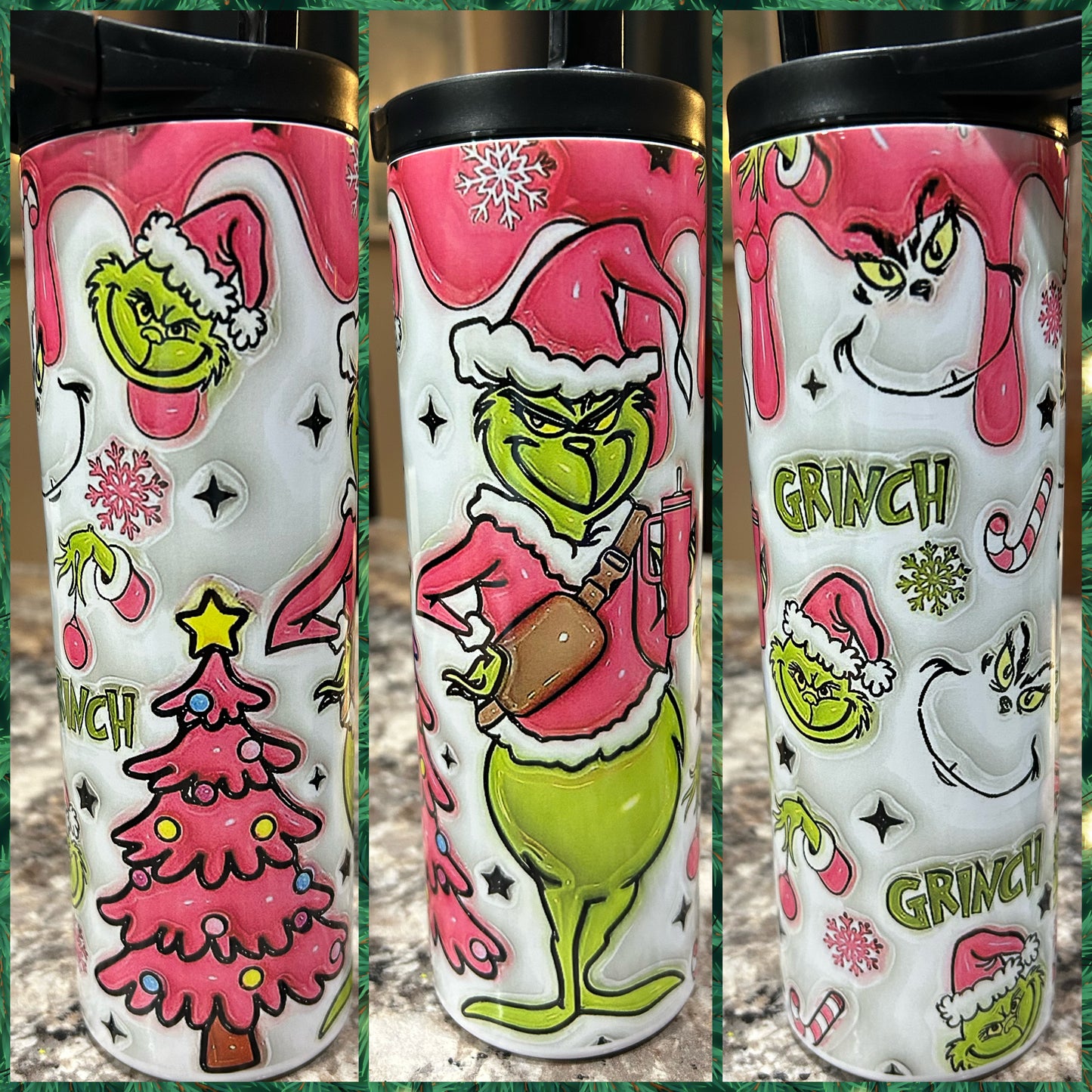 Pink Grinchmas with duo lid Mom Skinny Tumbler