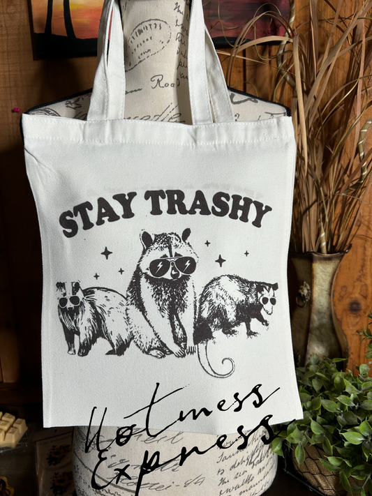Stay Trashy White Polyester Canvas Tote Bag