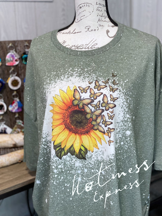 Sunflowers and Butterflies Bleached Graphic Tee
