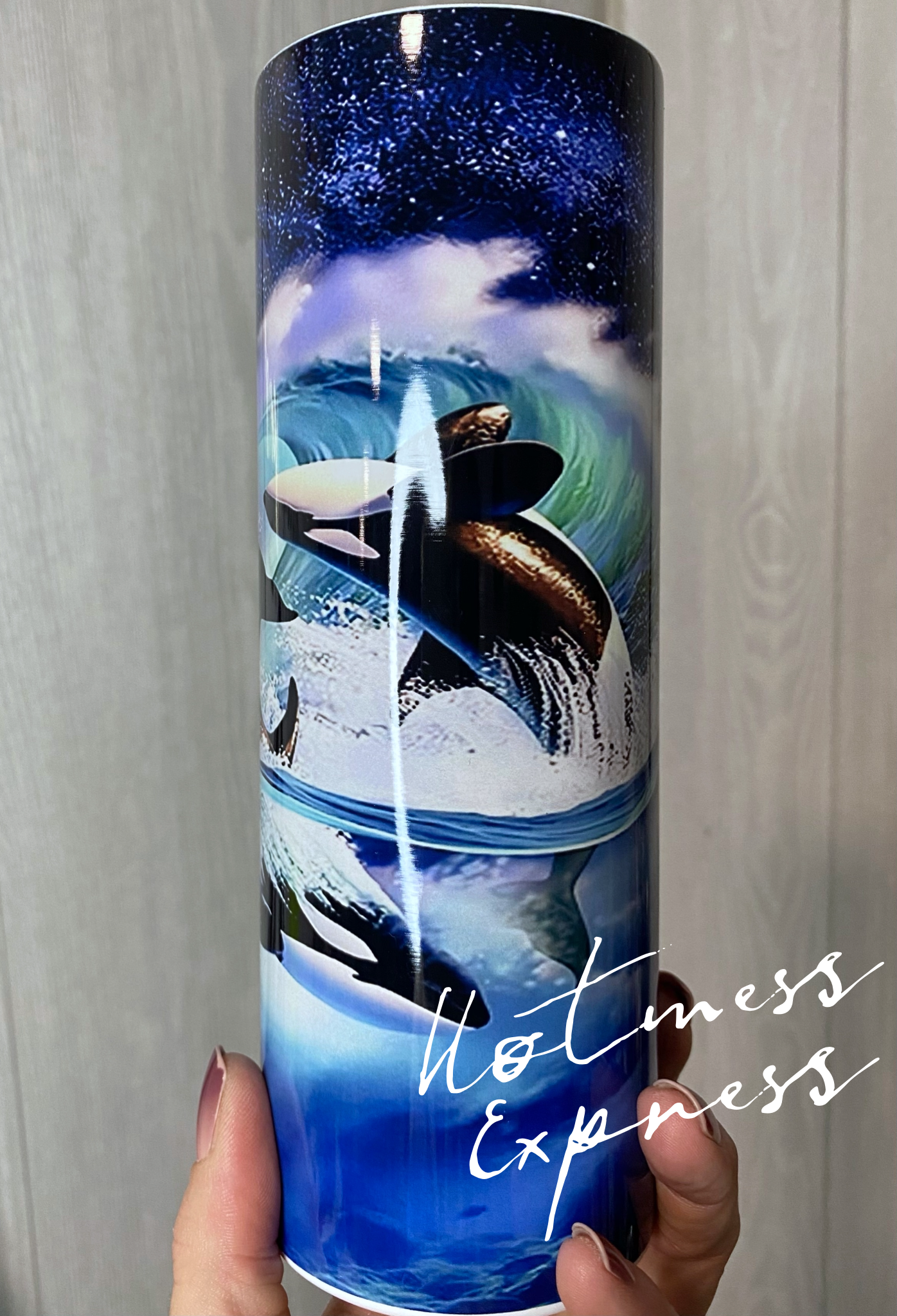 Midnight Orca Whale skinny tumblers - made to order Spring Drop