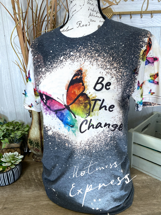 Be the Change Butterfly Bleached Graphic Tee