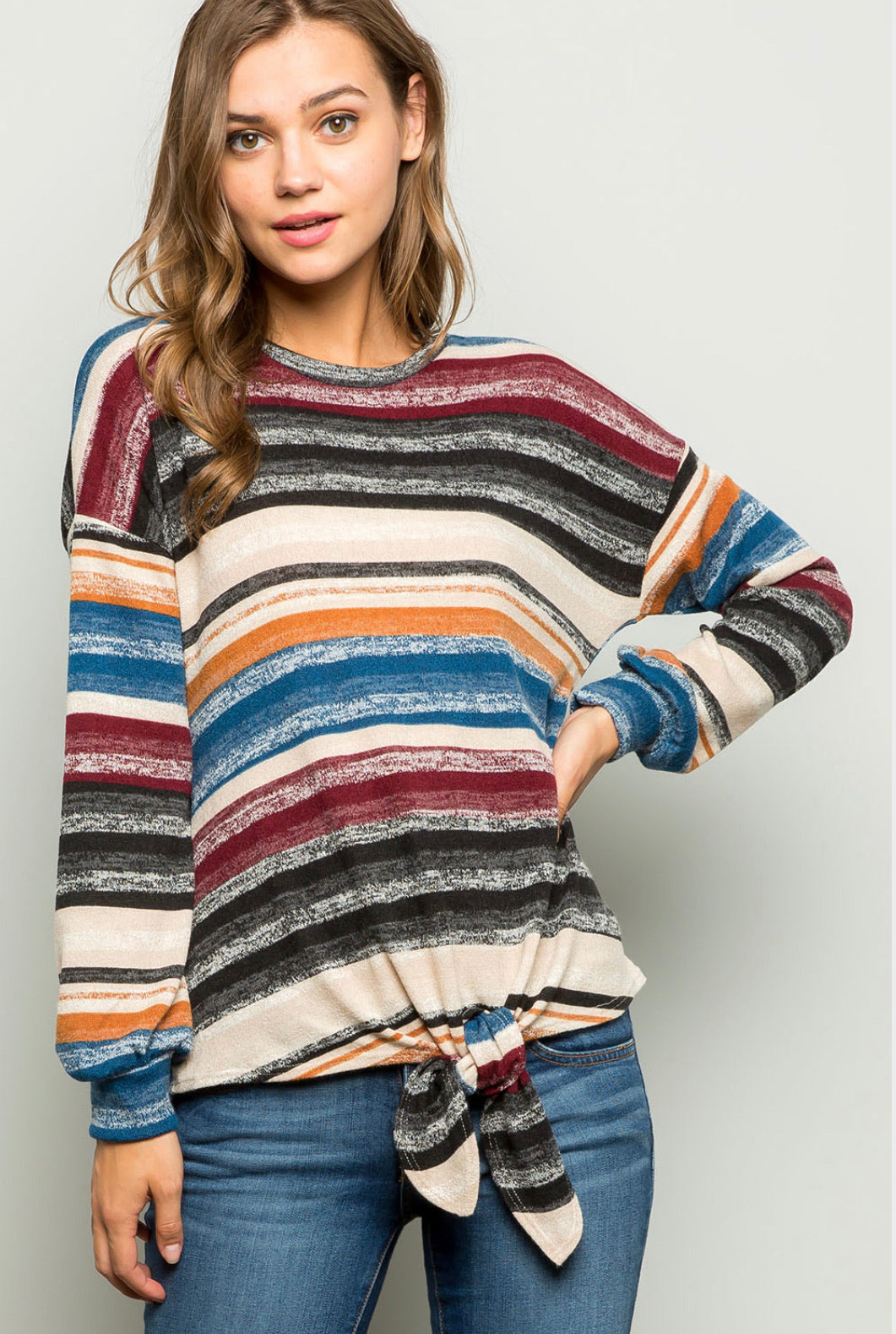 Ultra soft Lightweight Striped Sweater Knit Top