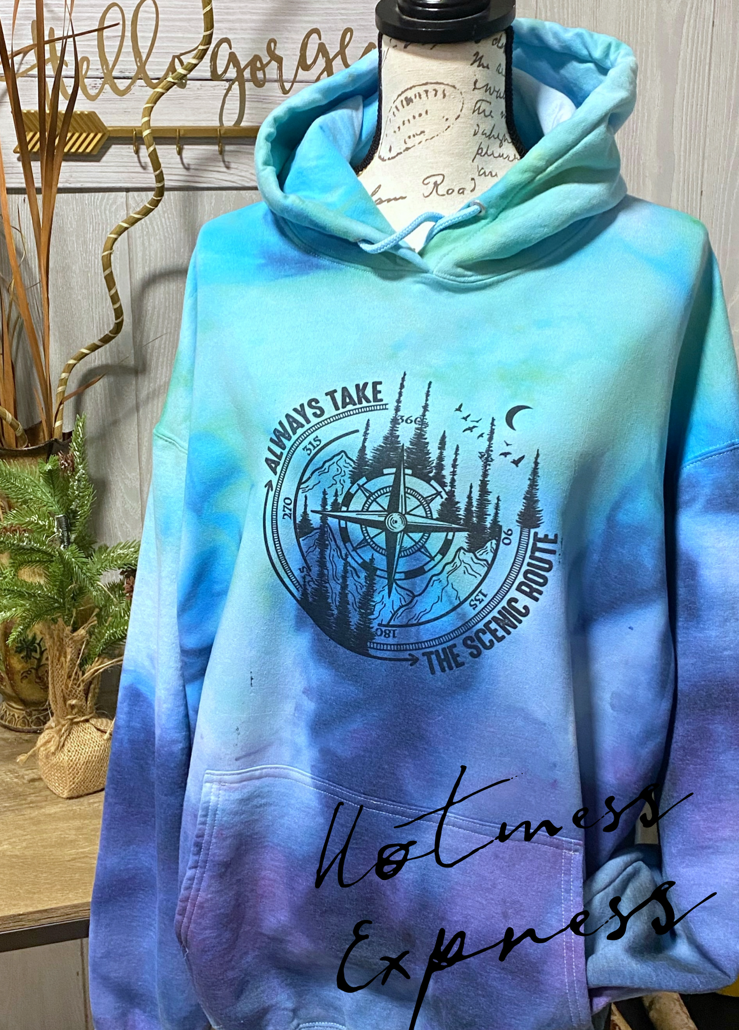Always Take The Scenic Route Twilight Colors Graphic Bleached Hoodie