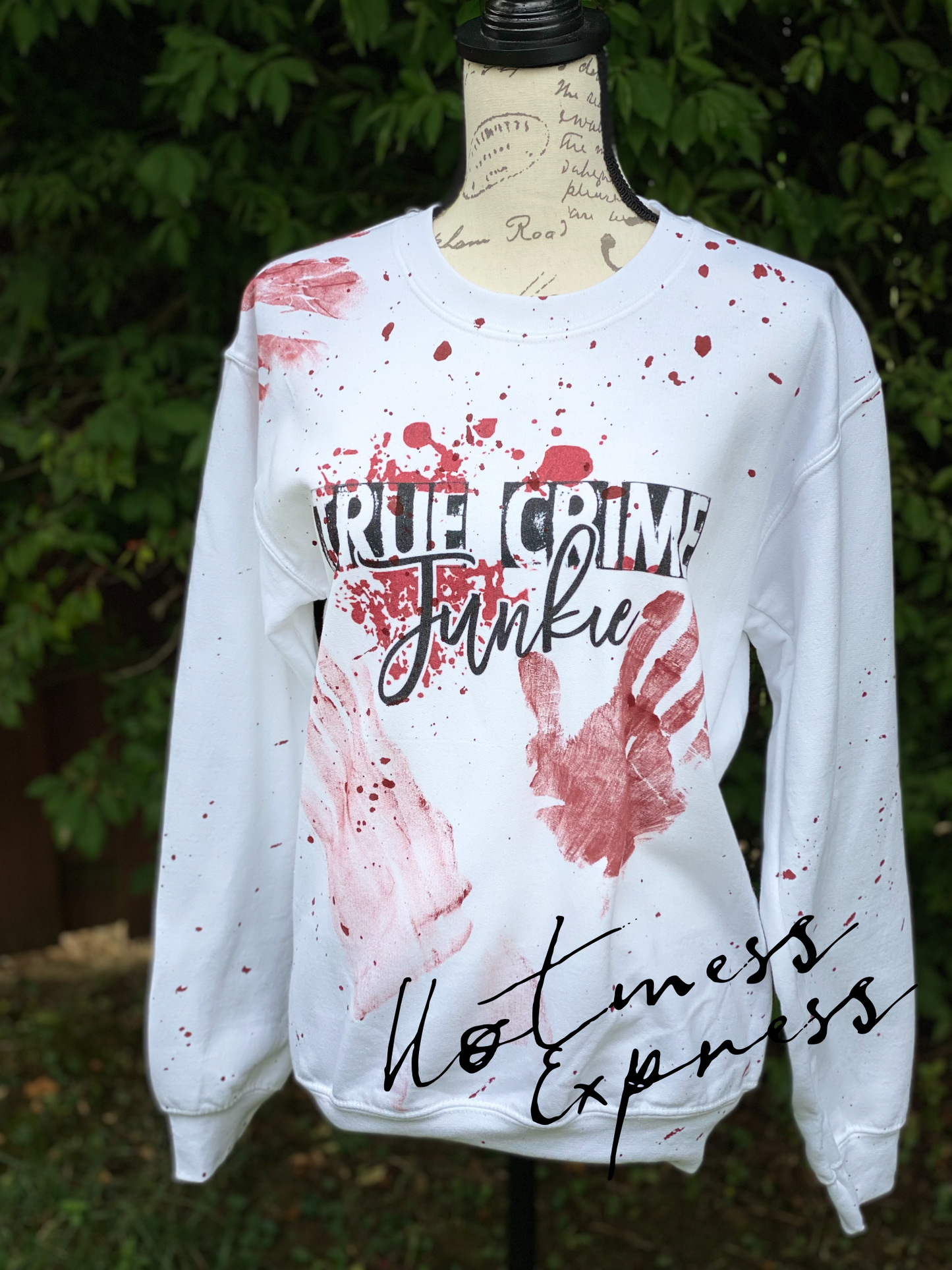 True Crime White Graphic Crewneck Sweatshirt