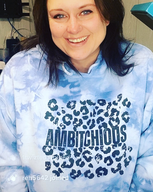 Ambitchious Hand Dyed Blue Graphic Bleached Hoodie