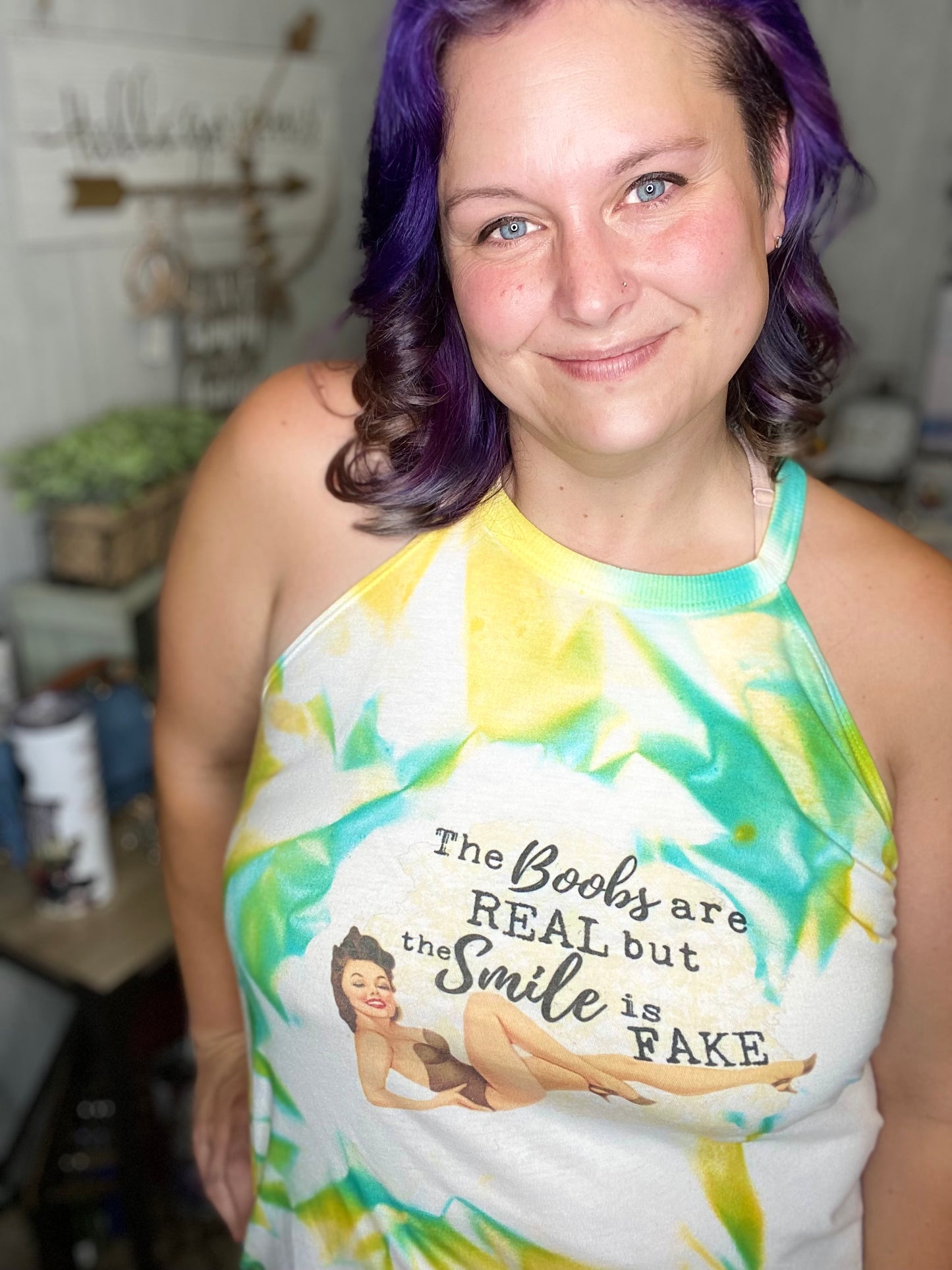 Boobs are Real Smile is Fake Graphic Rocker Tank