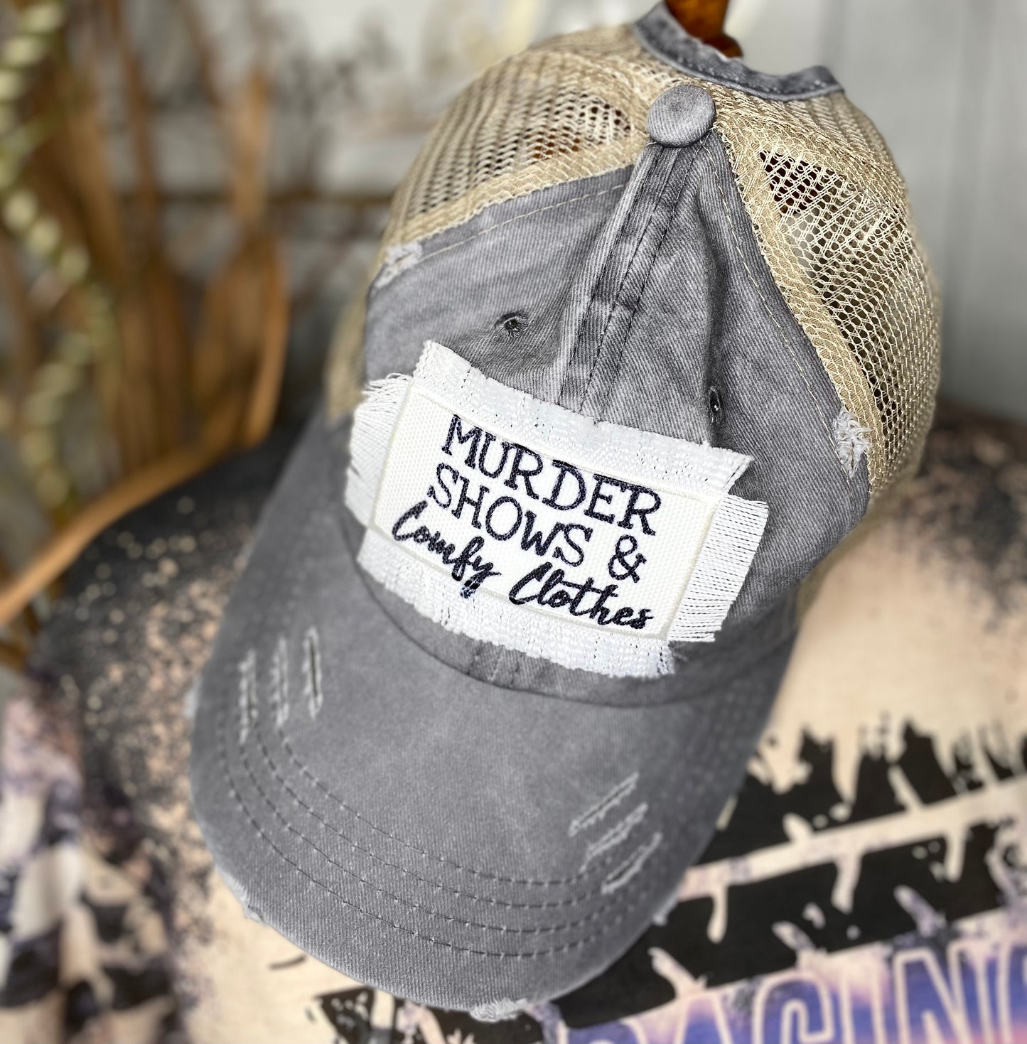 Murder Shows & Comfy Clothes Ponytail hats custom patch