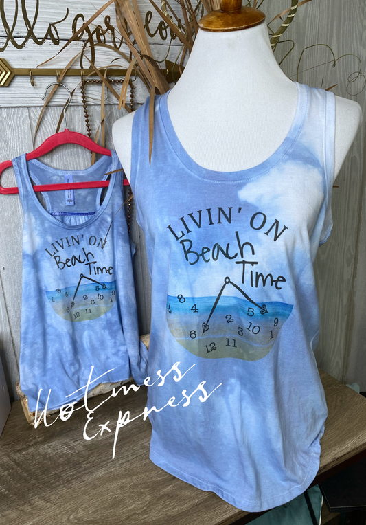 Living on Beach Time Adult & Kids Graphic Racerback Tank