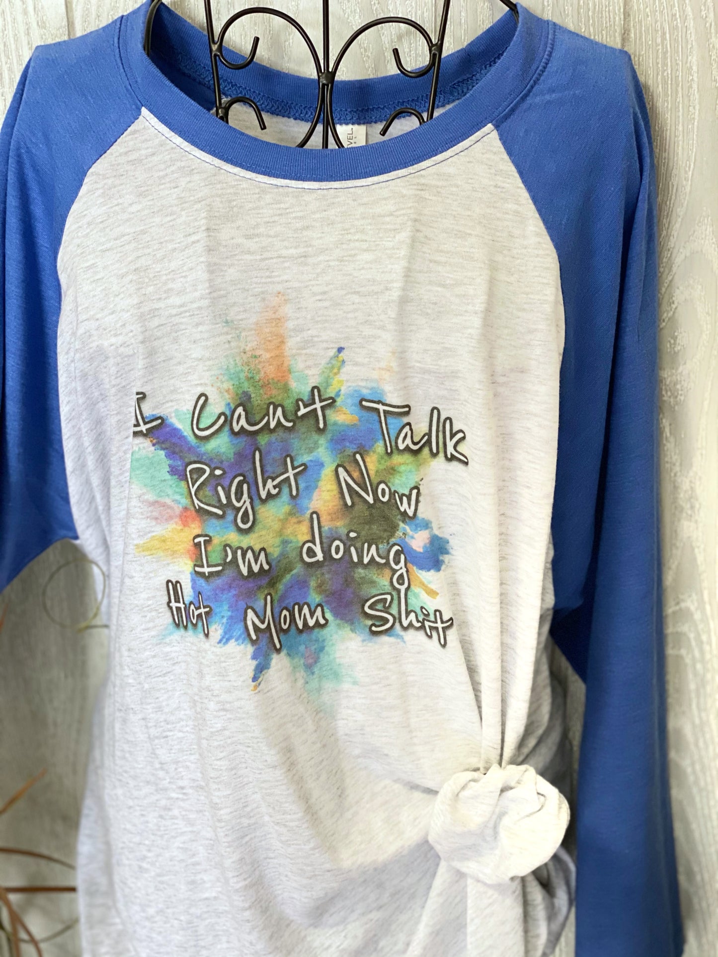 I Can’t Talk Right Now I’m Doing Hot Mom “Expletive” Raglan in Blue