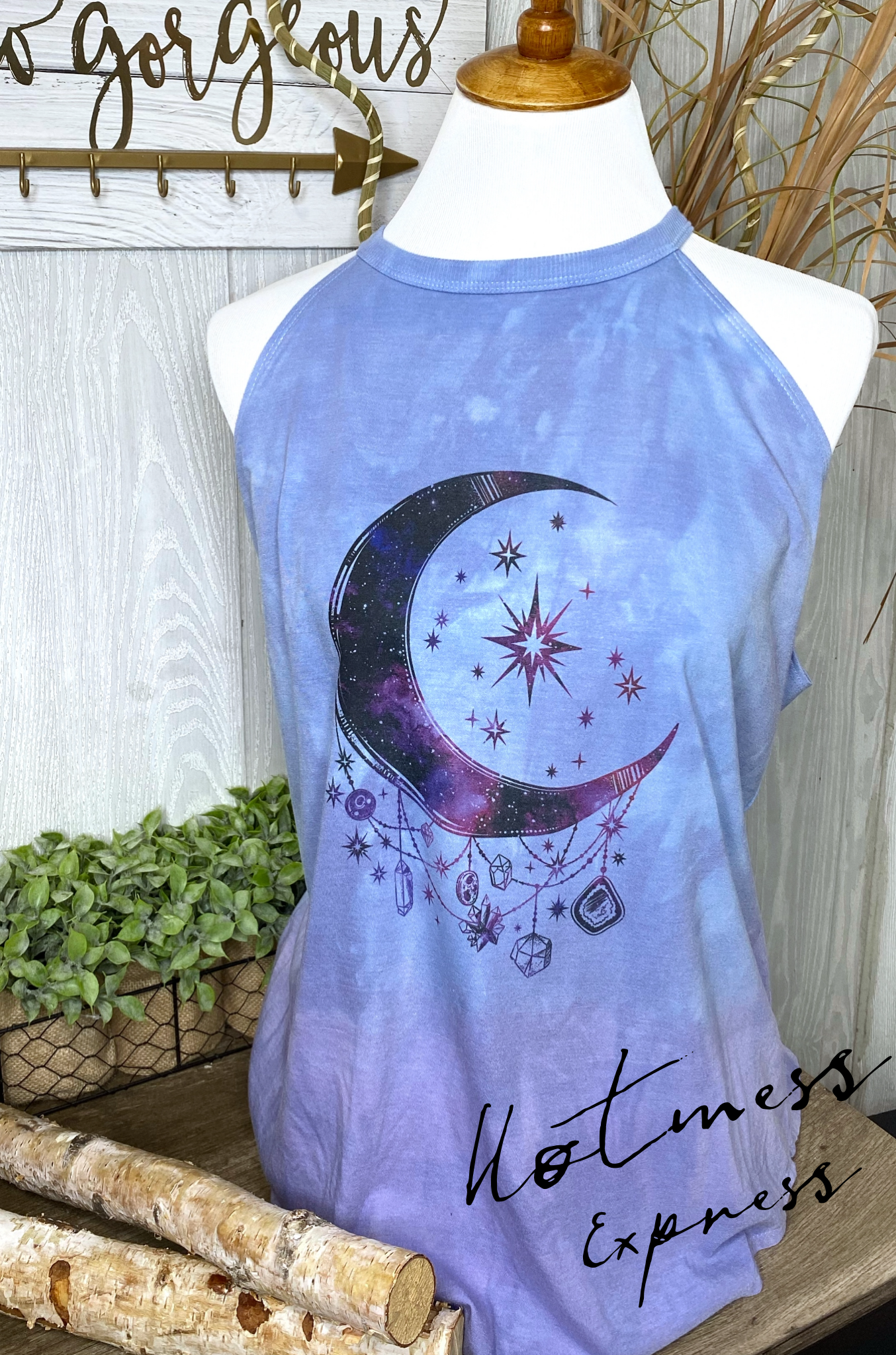 Moon & Crystals Dyed Graphic Rocker Tank