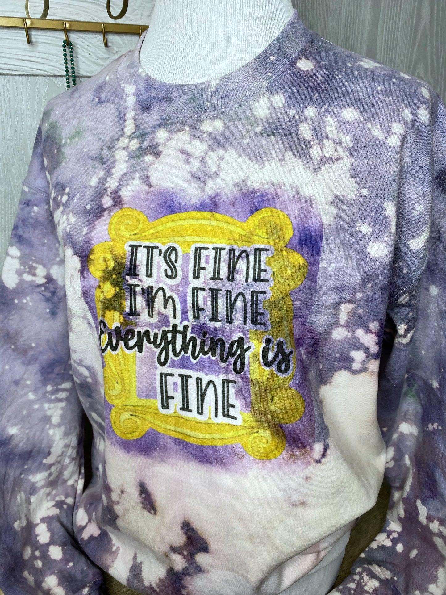 I’m Fine It’s Fine Everything Is Fine Friends Artisan Hand Dyed Crewneck Sweatshirt Purple, Green & White