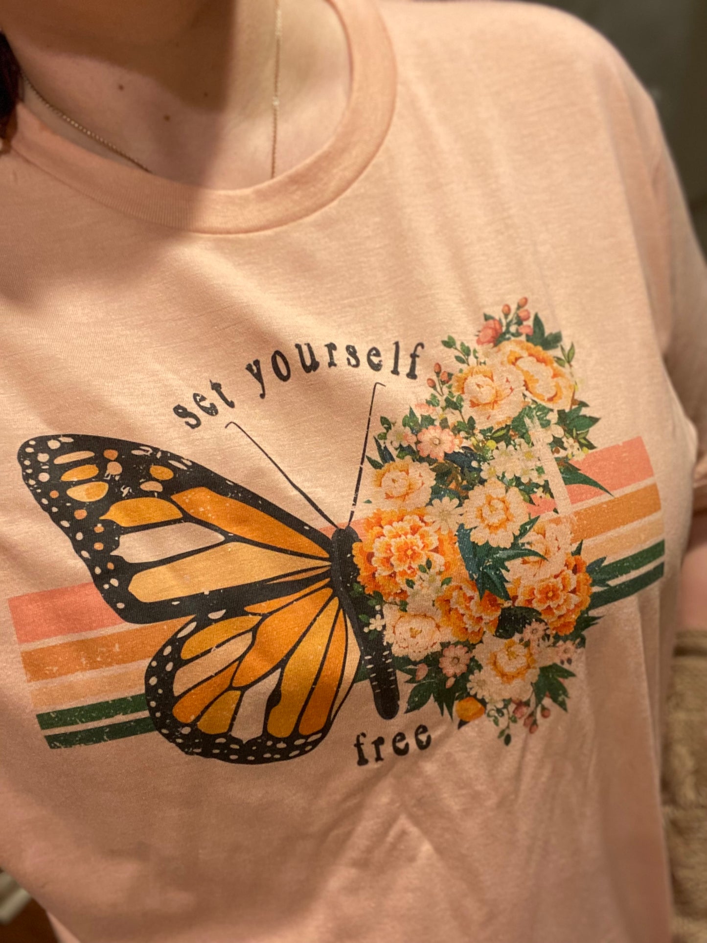 Set Yourself Free Butterfly Graphic Tee Peach