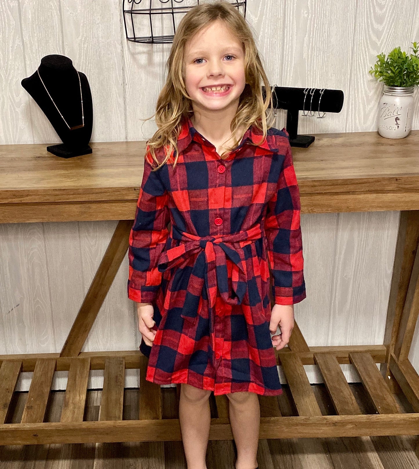 Kids - Flannel Button Up Pleated Dress