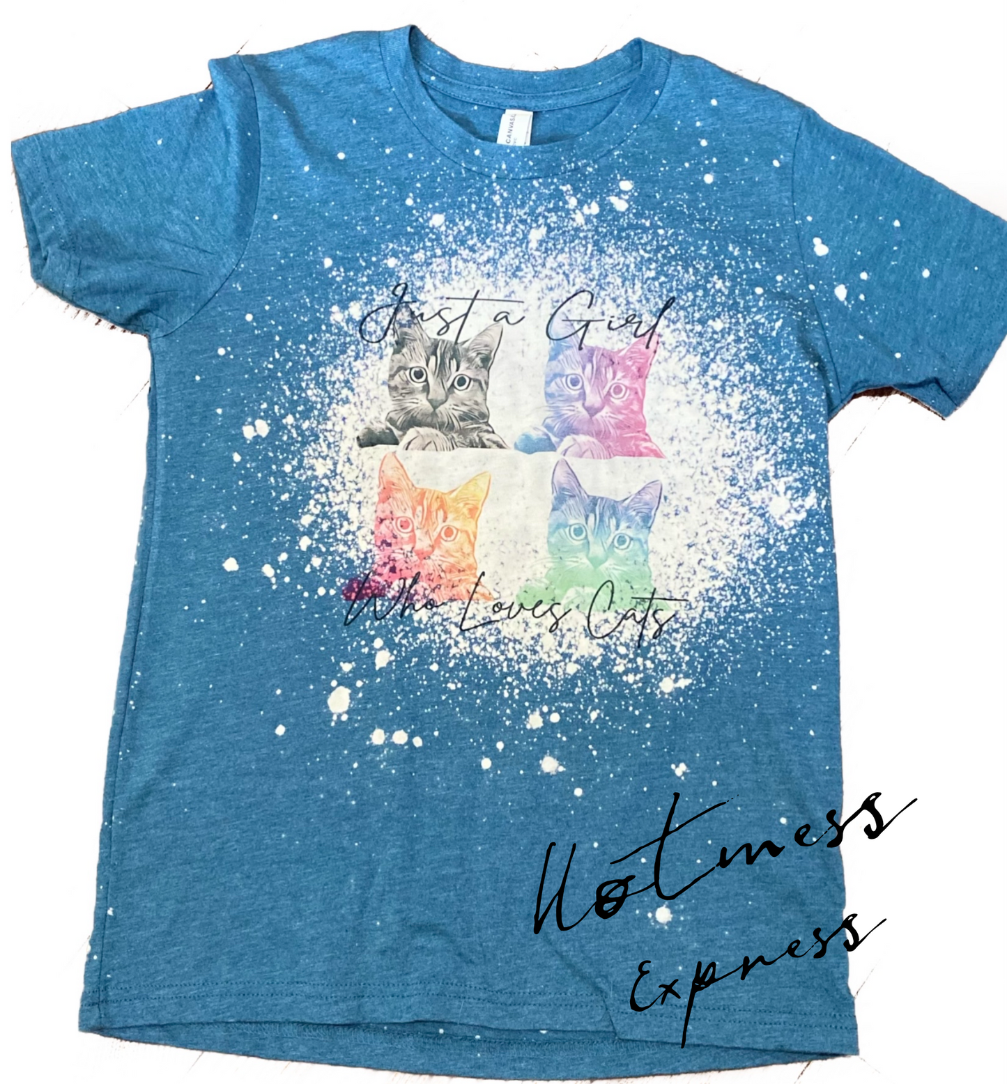Just a Girl Who Loves Cats  Tee Kids or Adult Bleached Tie Dye