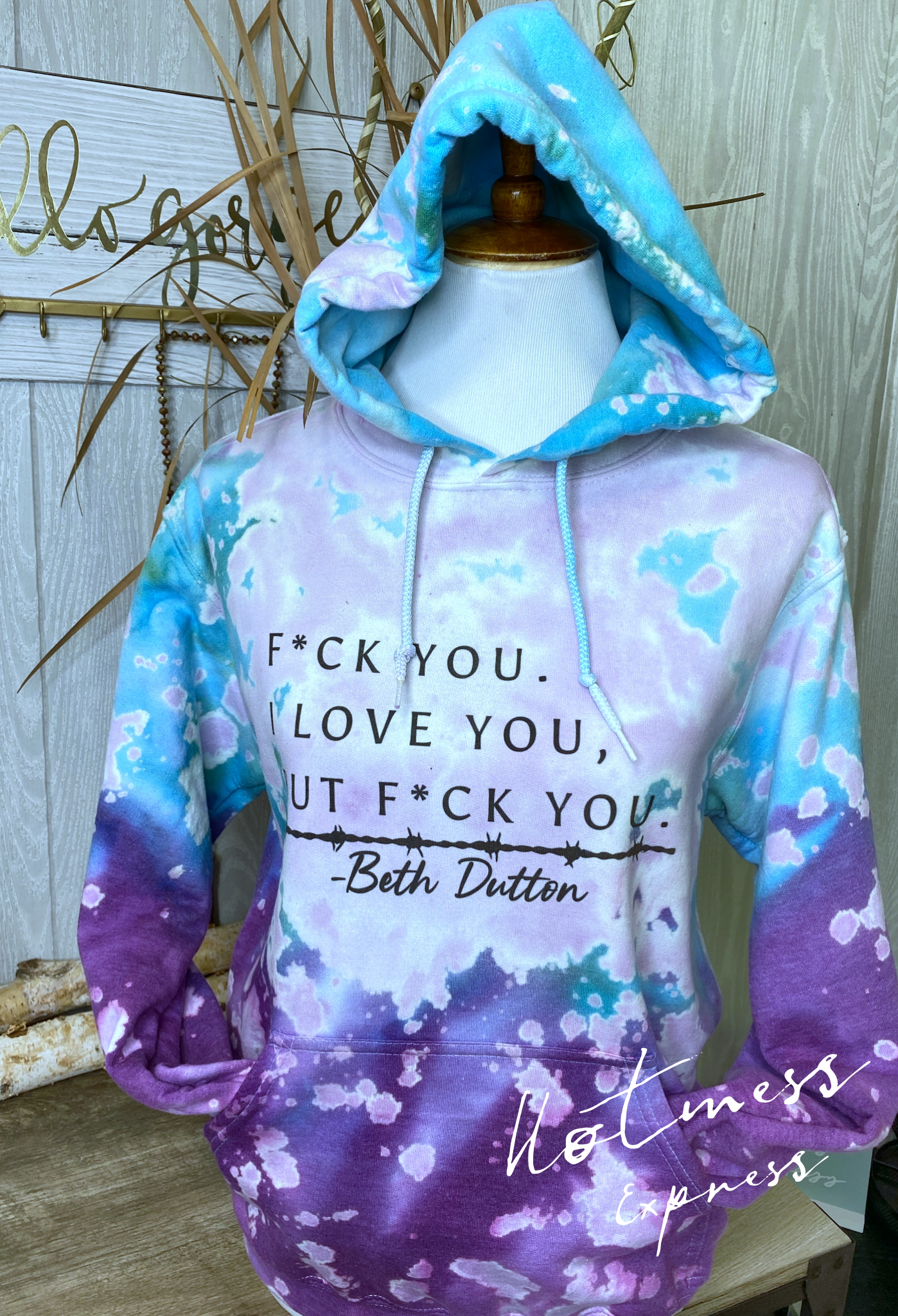 F*Ck YOU Beth Dutton State of Mind Graphic Bleached Hoodie
