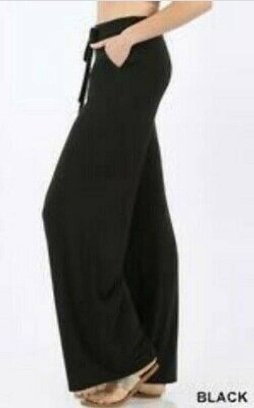 Solid Black Palazzo Pants with Pockets