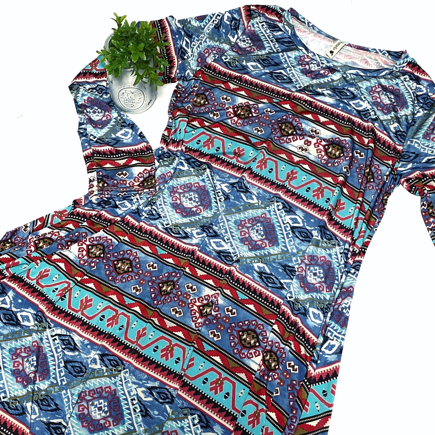 Aztec Print Long Sleeve Dress