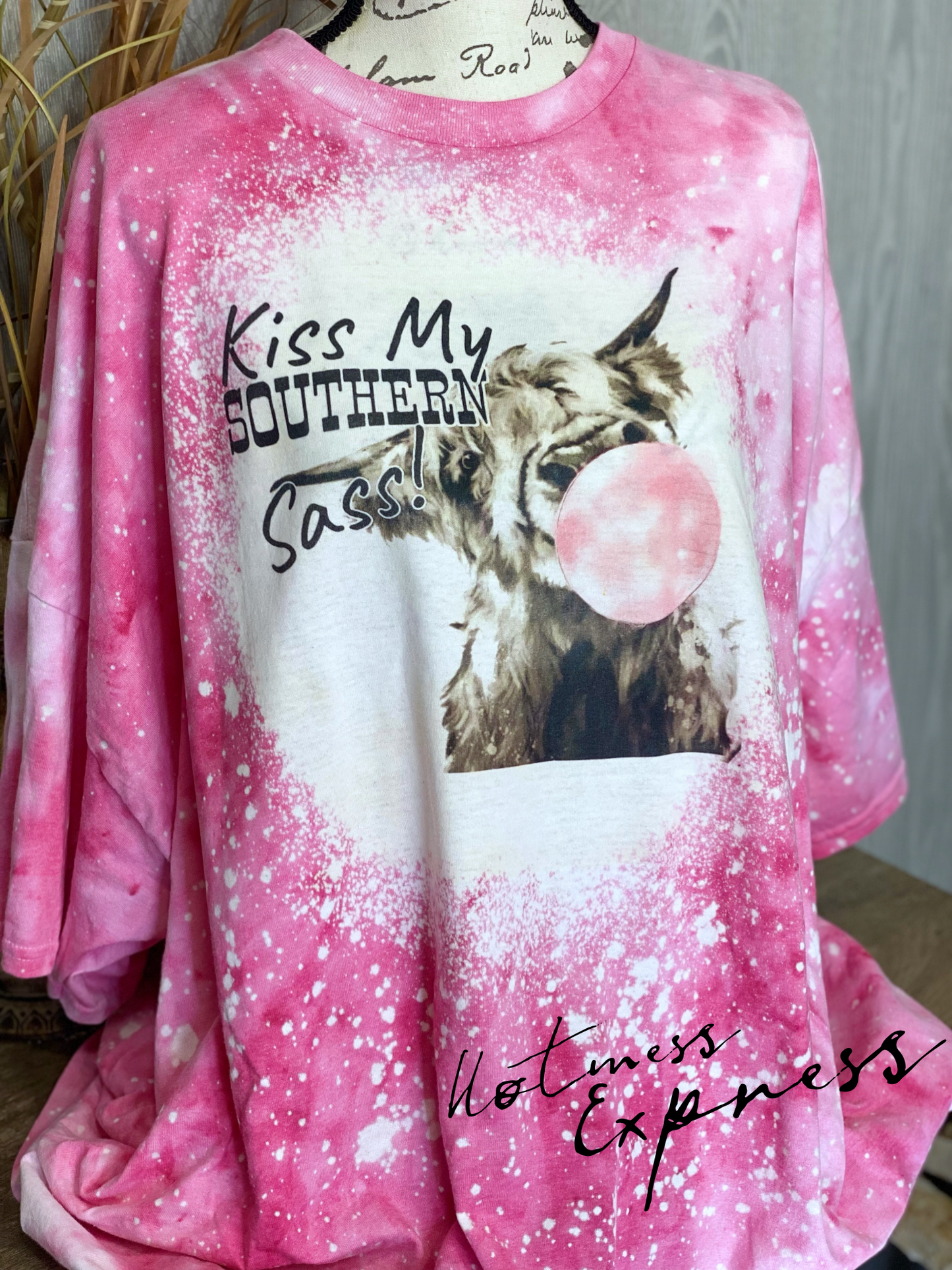 Kiss my Southern Sass! Bubble Cow Graphic Tee Bleached