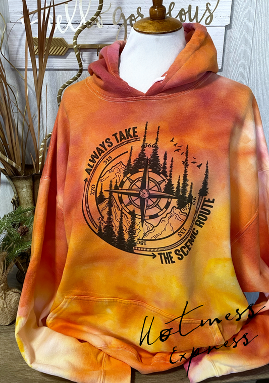 Always Take The Scenic Route Sunset Colors Graphic Bleached Hoodie