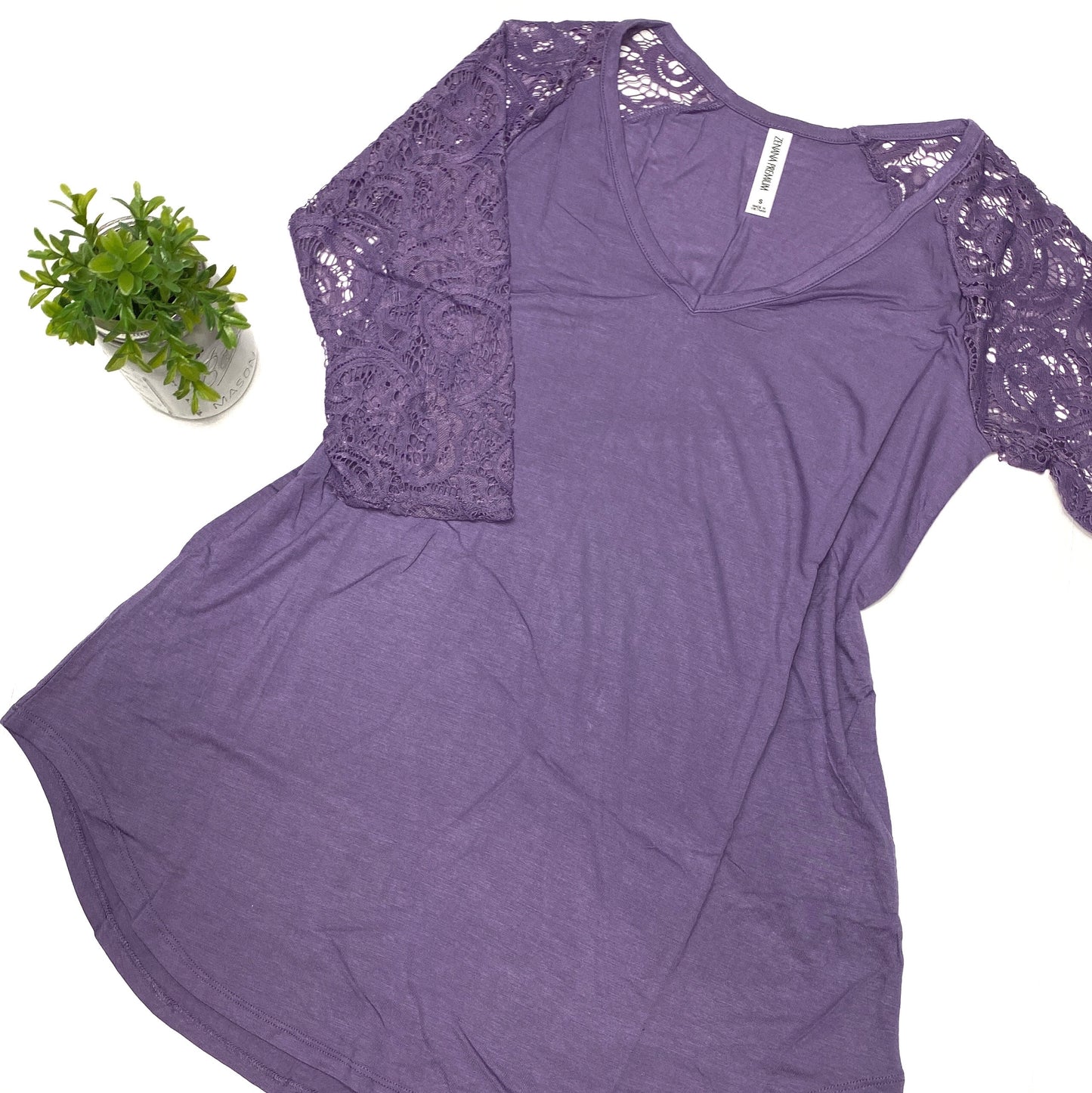 Lace Sleeve Raglan Tee Purple