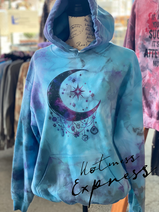 Crescent Moon & Crystals Graphic Bleached Hoodie