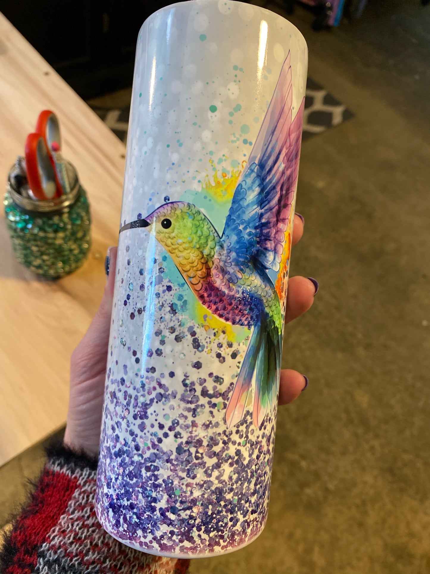 Hummingbird & Faux Glitter skinny tumblers - made to order Spring Drop