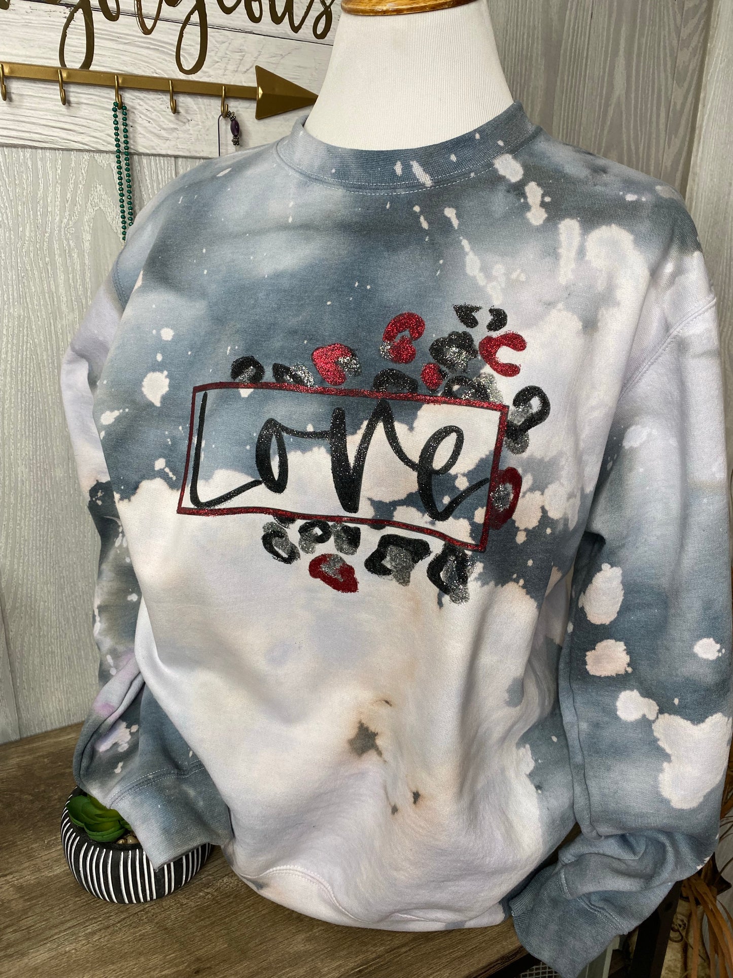 Love Cheetah Splatter, Hand Dyed & Glitterfied Graphic Crewneck Sweatshirt