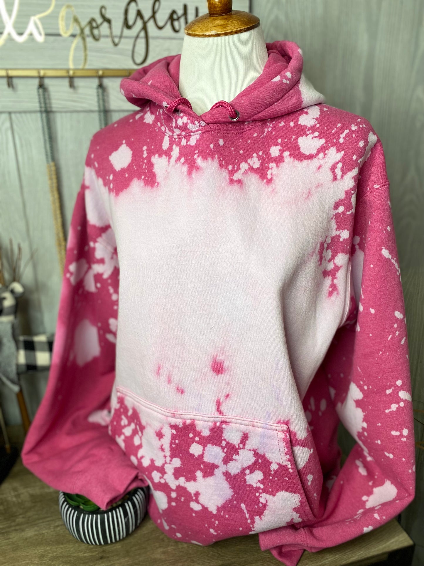 Pink & White Graphic Bleached Hoodie