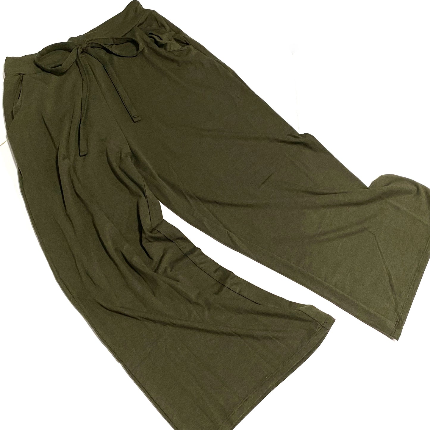 Solid Olive Green Palazzo Capris with Pockets