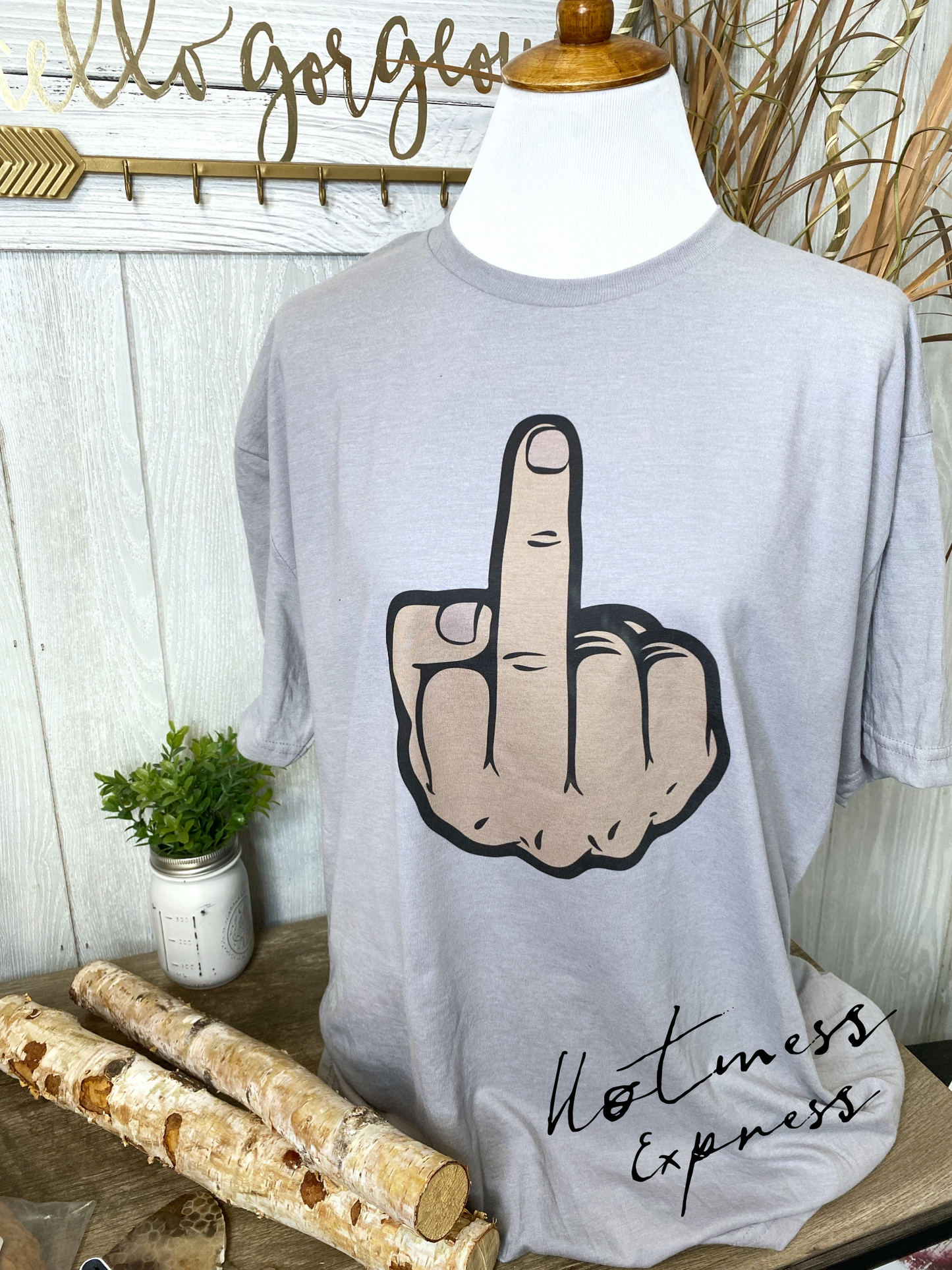 F You Middle Finger Graphic Tee Grey