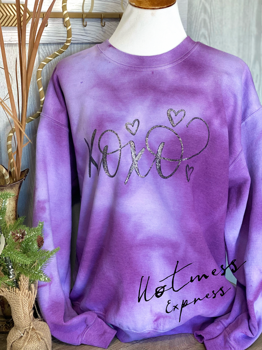 XOXO Hand painted Glitterfied Valentine Graphic Crewneck Sweatshirt
