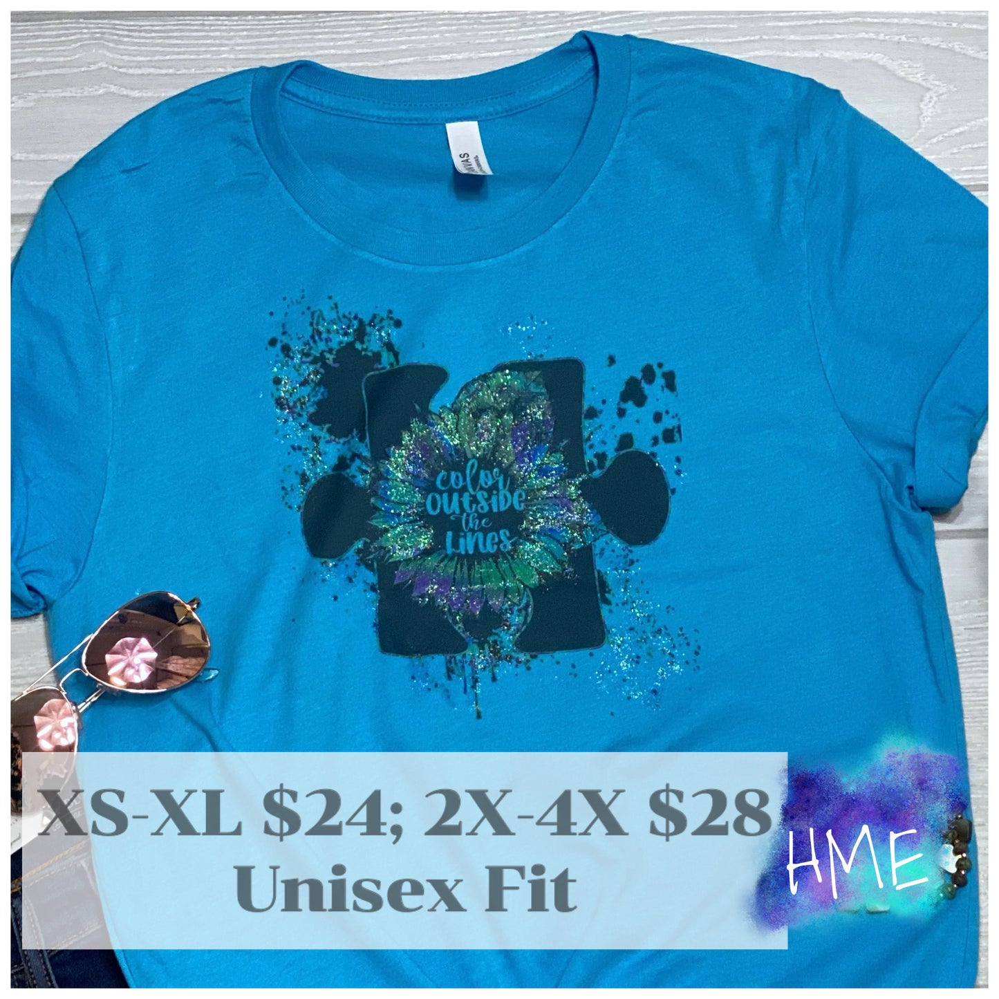 Color Outside of The Lines Blue Graphic Tee Autism Drop