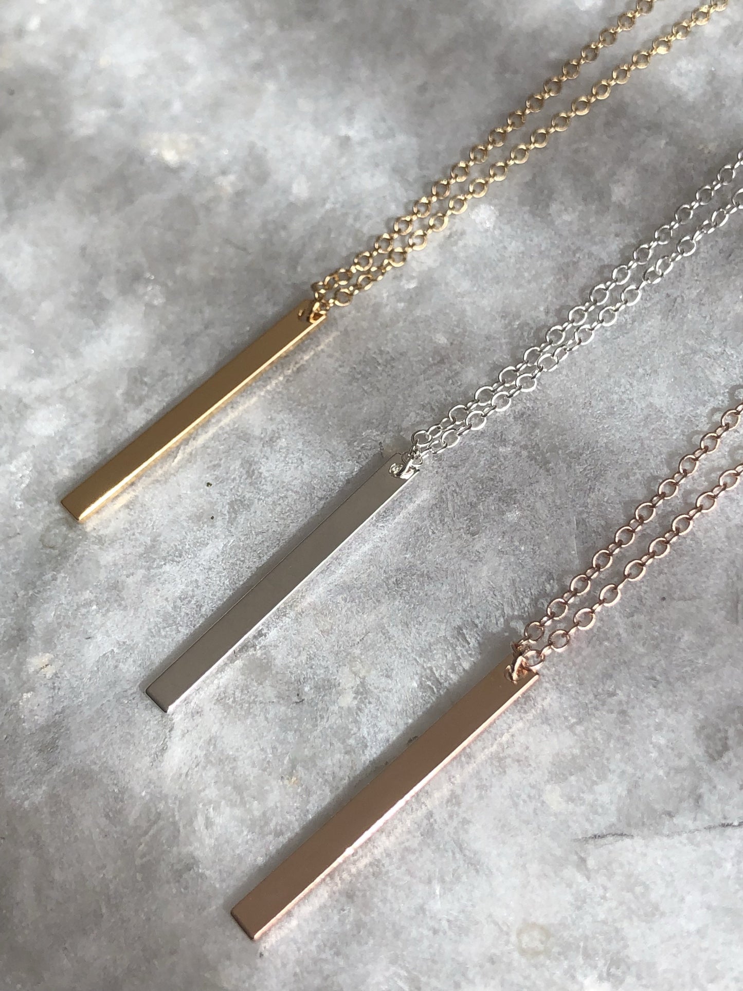 Bar Pendant: available in silver, gold, or rose gold