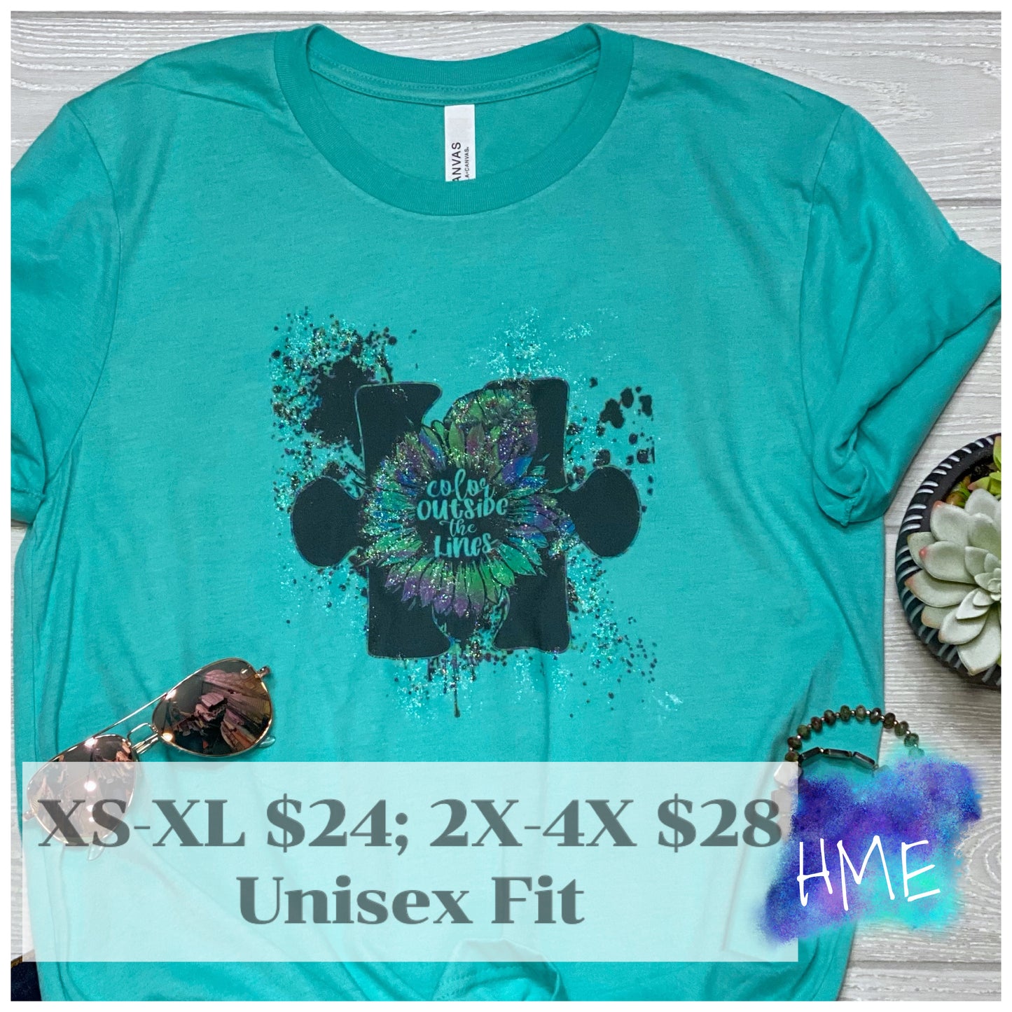 Color Outside of The Lines- Aqua Graphic Tee Autism Drop
