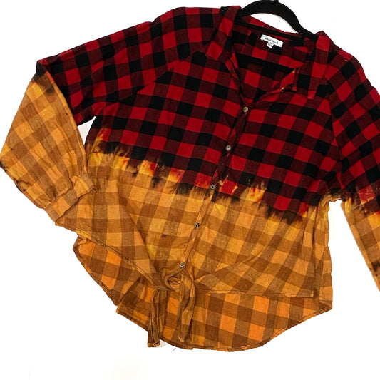 Dolman Sleeve Button Flannel Buffalo Plaid Red Artisan