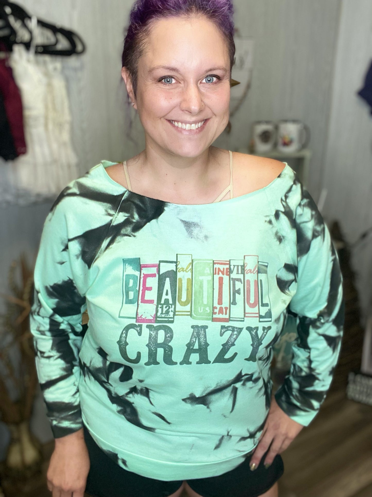 Beautiful Crazy Relaxed HME Graphic Top Non Dyed