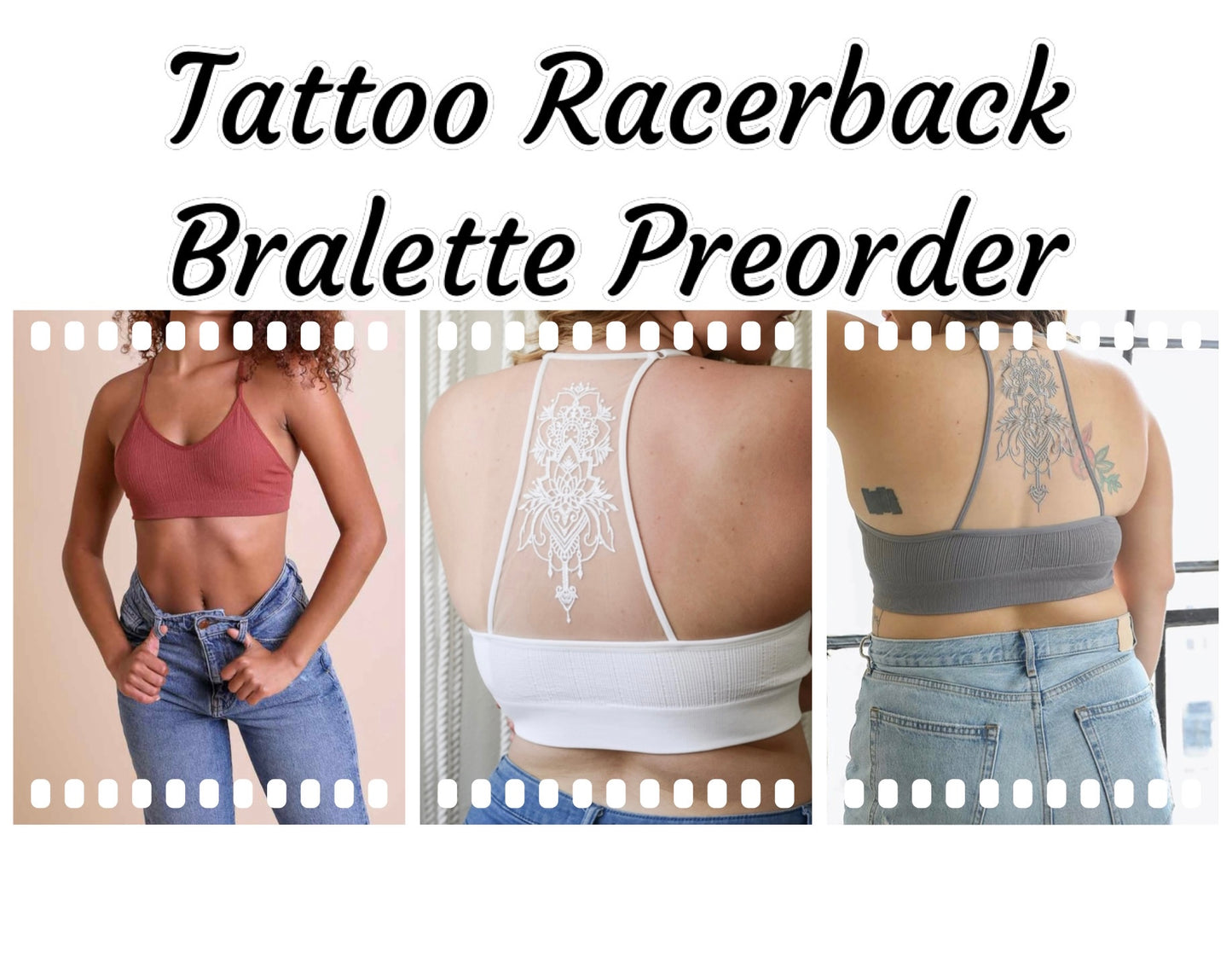 Tattoo RacerBack Bralette Black, Grey, Rust & White