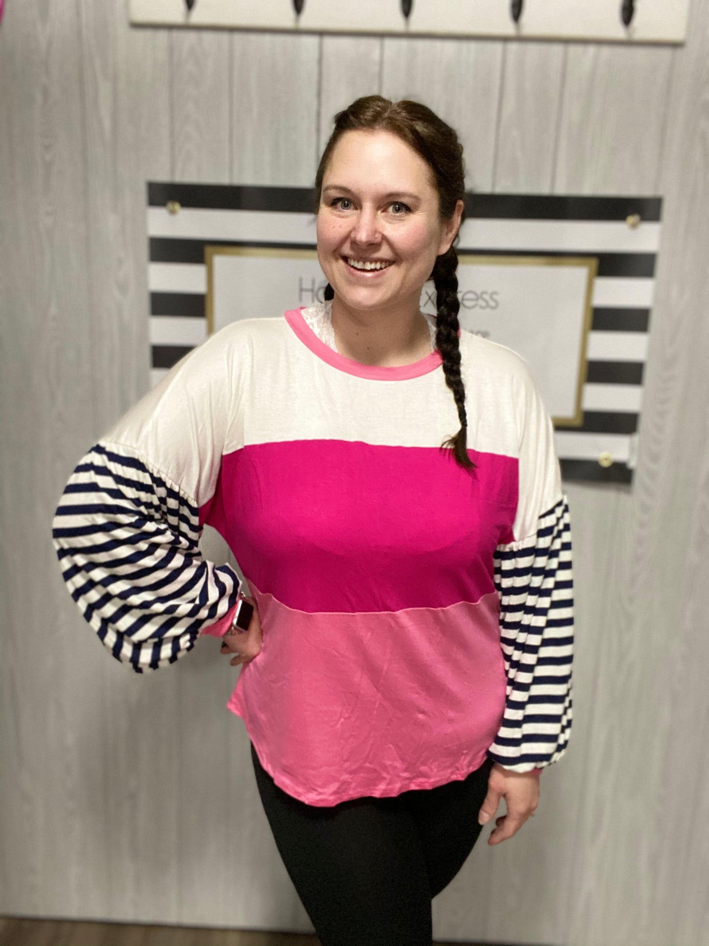 Pink Ivory Color Block top